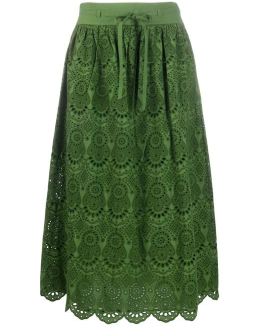 Ulla Johnson Green Clarabella Eyelet-Detail Skirt