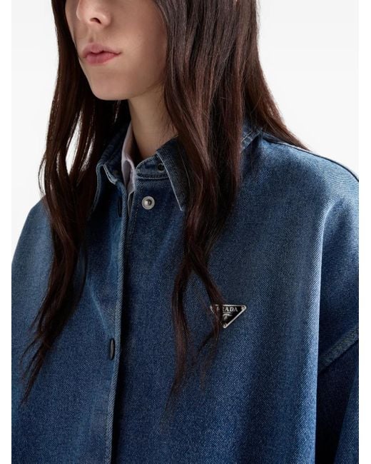 Chemise En Jean À Logo Triangle Prada en coloris Blue