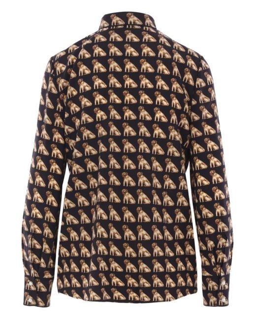 Valentino Garavani Black Dog-Print Pearl-Button Silk Shirt