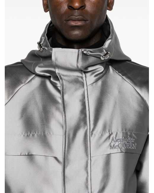 Alexander McQueen Gray Logo-embroidered Hooded Jacket for men