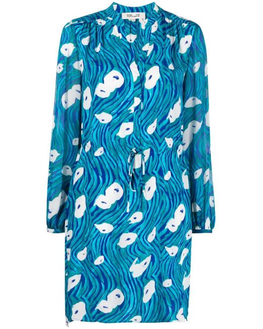 Diane von Furstenberg Sonoya Printed Shirtdress in het Blue