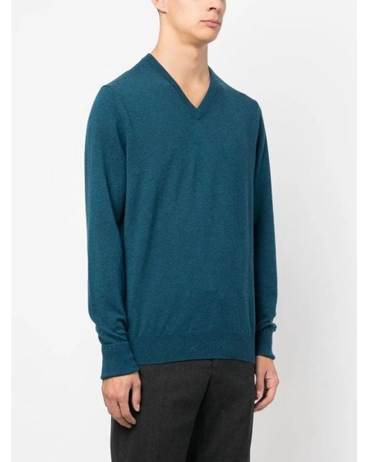 Ballantyne Blue Ribbed-Knit V-Neck Sweater for men
