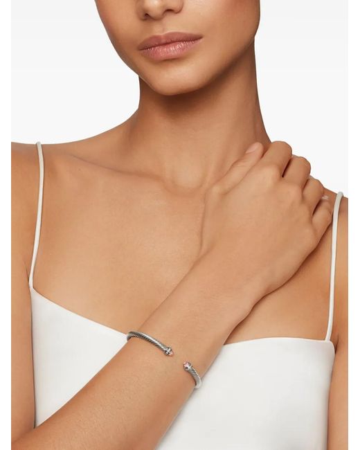 David Yurman White Sterling Classic Cable Diamond Bracelet (4Mm)