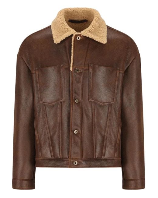 Salvatore Santoro Brown Button-Fastening Leather Jacket for men