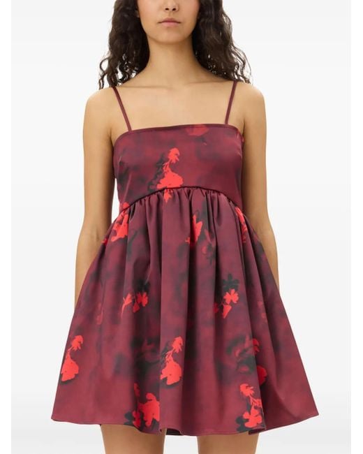 Ganni Red Printed Satin Mini Dress