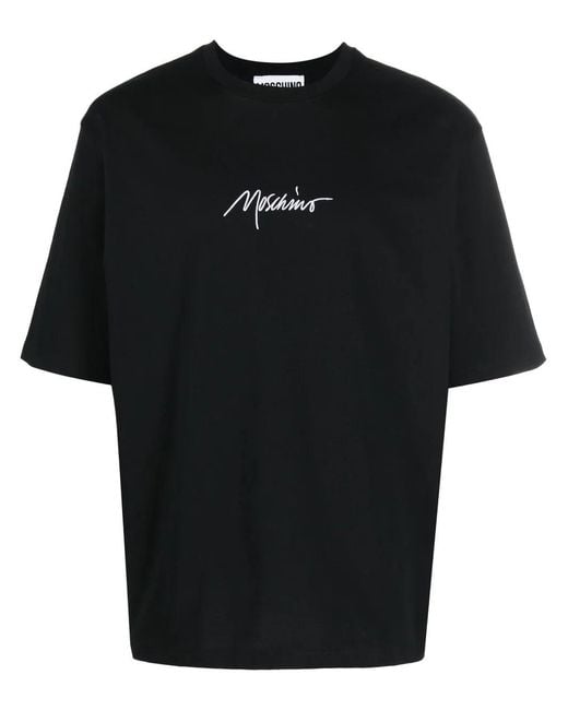 Moschino Black Embroidered-Logo Organic Cotton T-Shirt for men