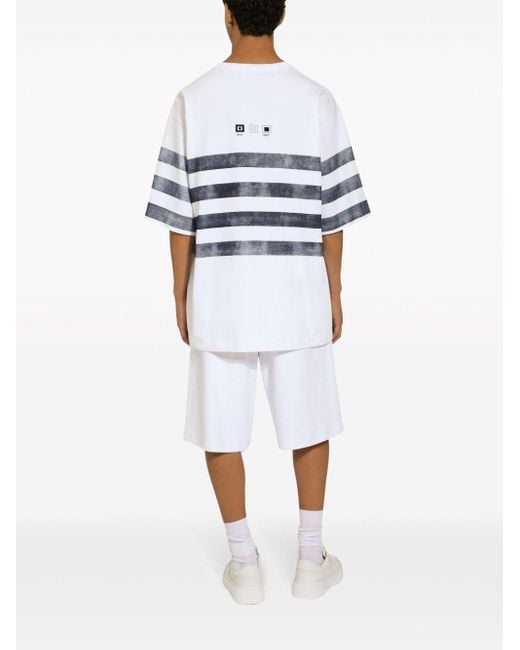 Dolce & Gabbana White Striped Cotton T-shirt for men