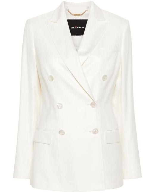 Kiton White Double-Breasted Canvas Blazer