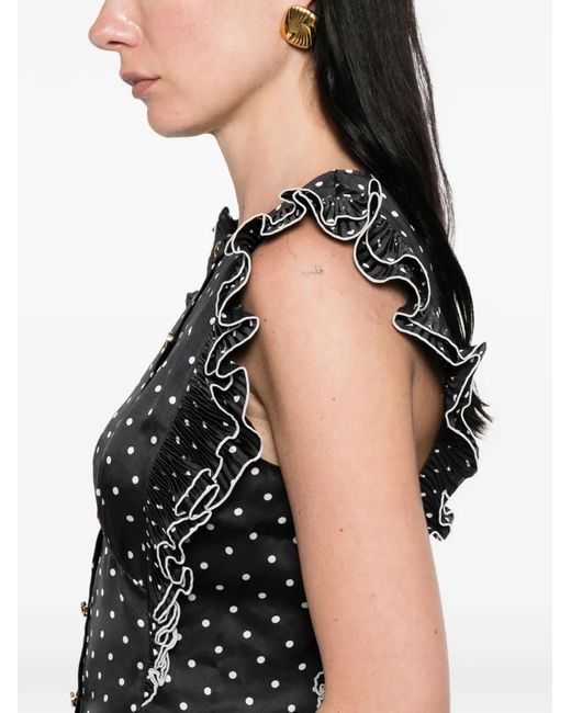 Self-Portrait Black Polka Dot Frill Top