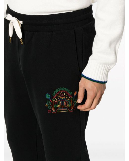 Casablancabrand Black Rainbow Crayon Temple-embroidery Track Pants for men