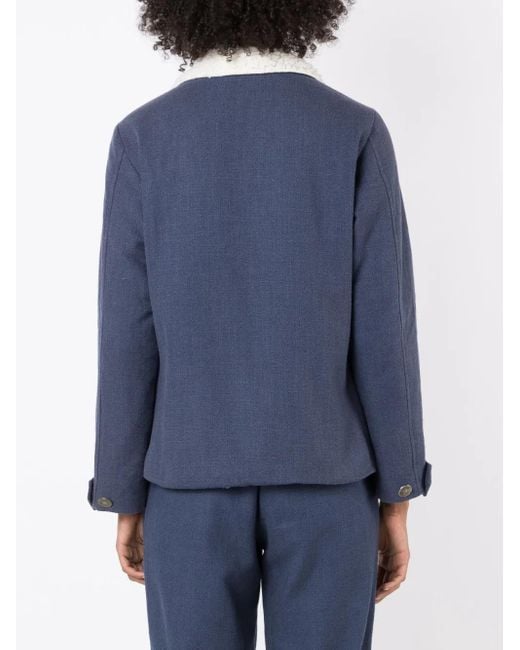 Isolda Blue Shearling-Collar Button-Up Jacket