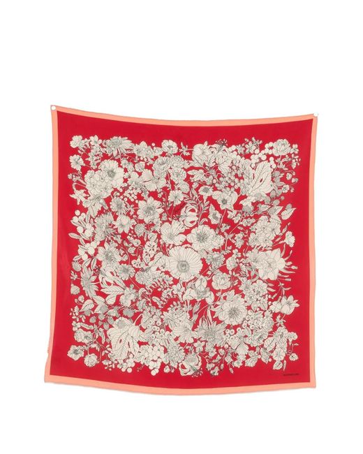 Mantero 1902 Red Floral-Print Silk Scarf