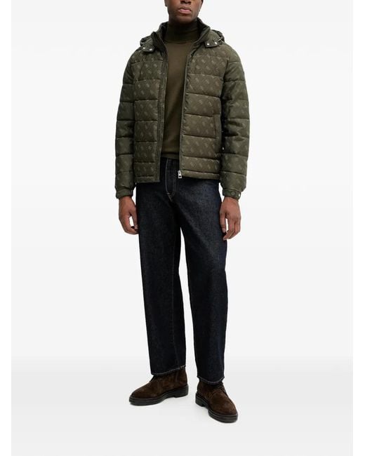 Guess Gray Hooded Patterned Puffer Jacket for men