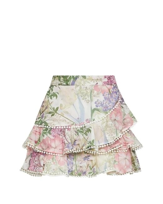 Charo Ruiz White Fera Floral-Print Ruffled Mini Skirt