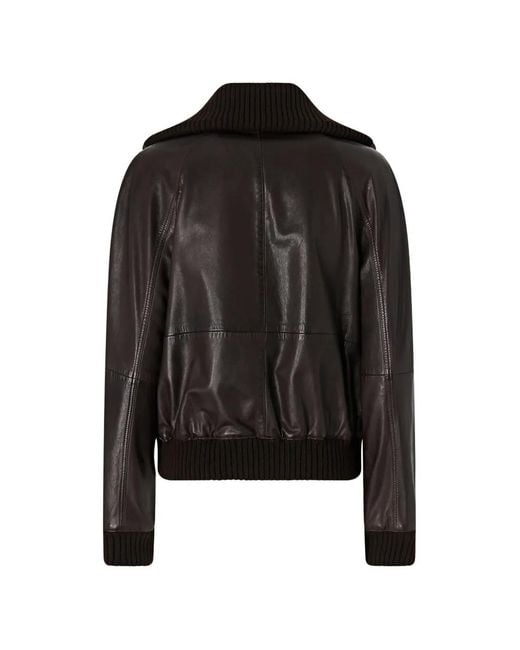 Pinko Black Ribbed-Trim Leather Jacket