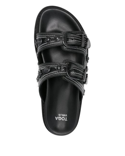 Toga Virilis Black Buckle-Embellished Leather Sandals for men