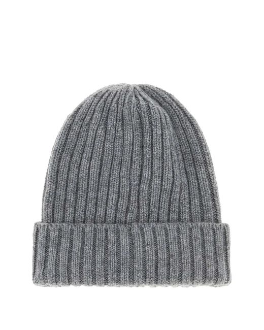Fedeli Gray Ribbed-Knit Beanie for men