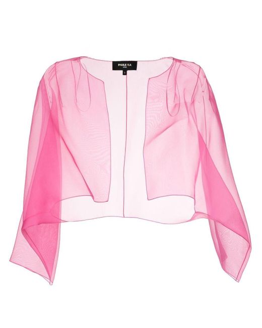 Paule Ka Pink Cropped Sheer Organza Jacket