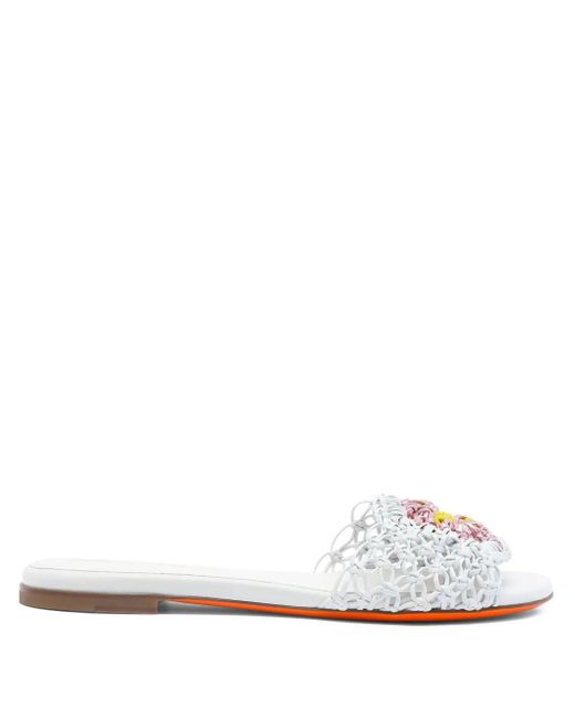 Santoni White Pantoletten mit Webmuster