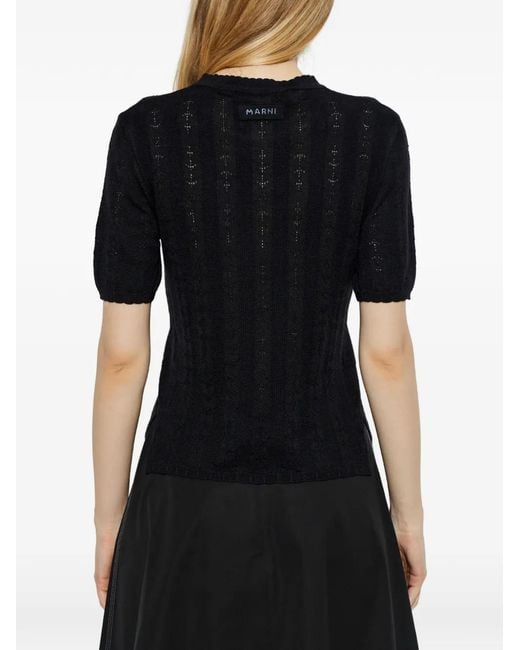 Marni Black Bow-Detail Knitted Wool T-Shirt