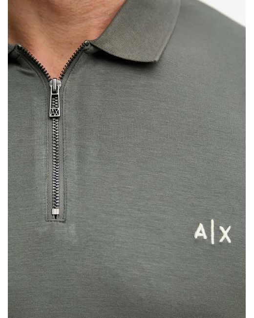 ARMANI EXCHANGE Gray Logo-Embroidered Zip-Fastening Polo Shirt for men