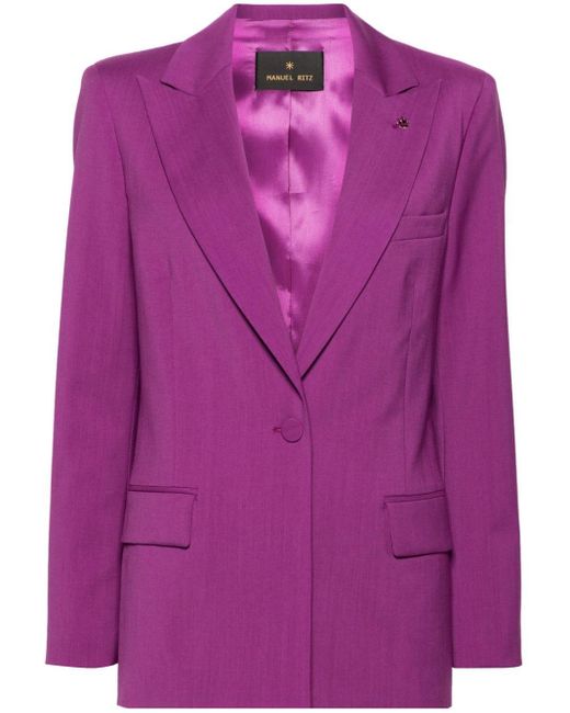 Manuel Ritz Purple Peak-lapels Single-breasted Blazer