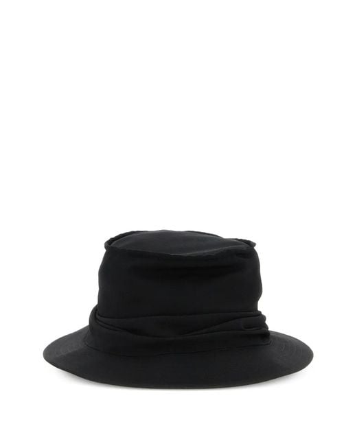 Yohji Yamamoto Black Drape Wool Hat for men