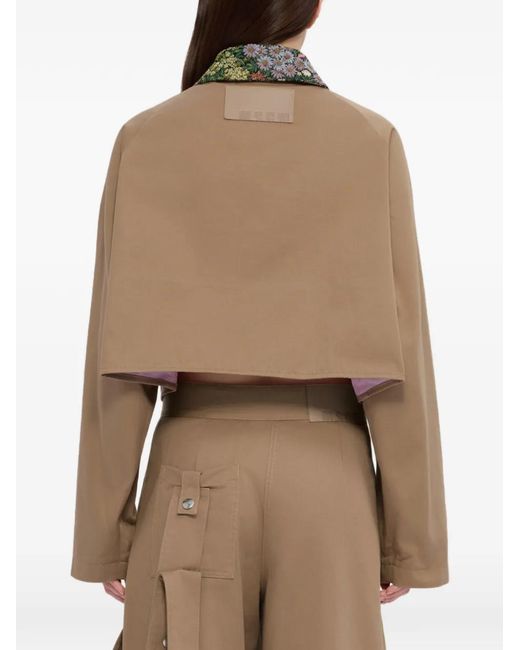 MSGM Natural Floral-Collar Cropped Jacket