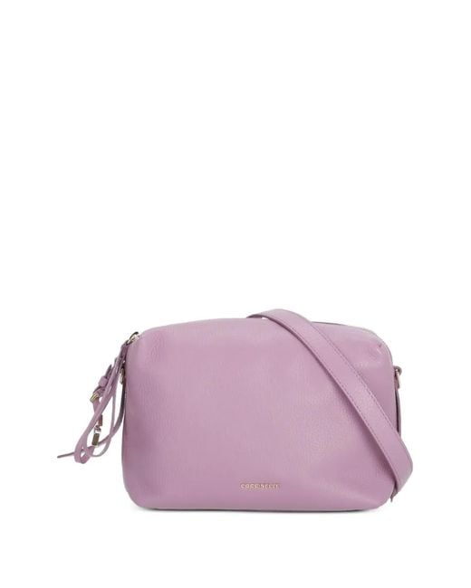 Coccinelle Purple Grainy Leather Shoulder Bag