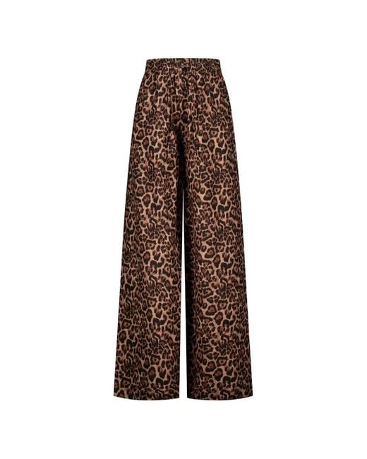 Paramidonna Brown Leopard Print Linen Trousers