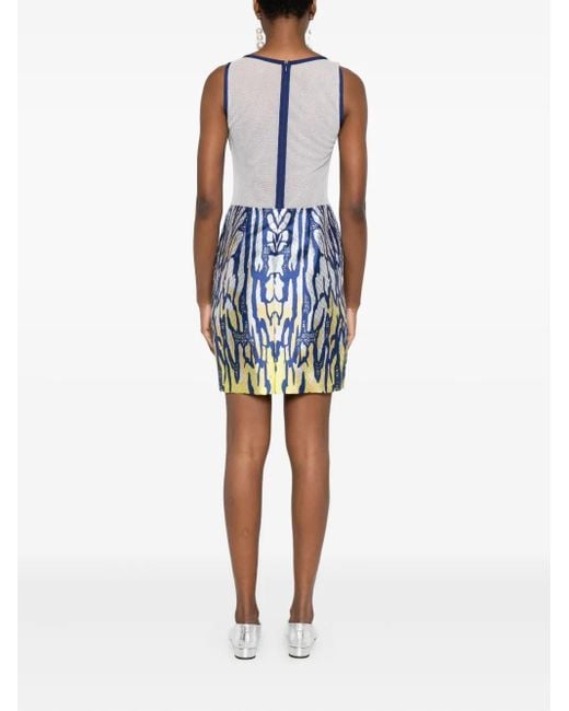 Gemy Maalouf Blue Mesh-Insert Mini Dress