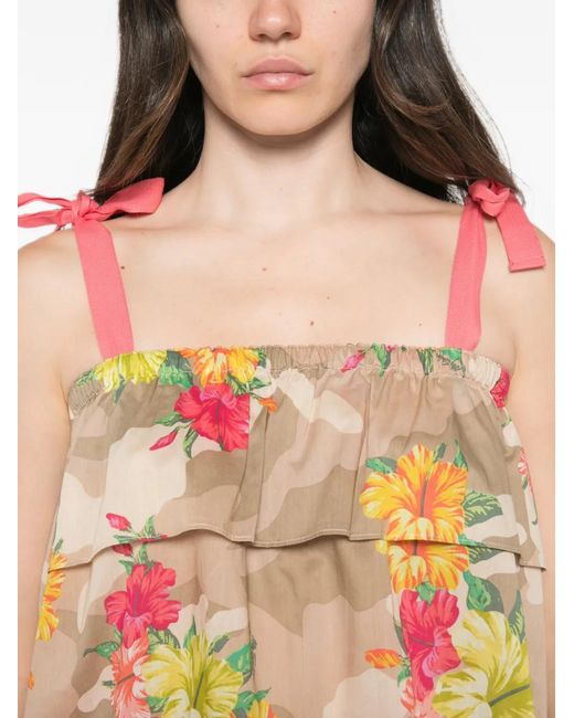 My Twin Pink Square-Neck Floral-Print Top