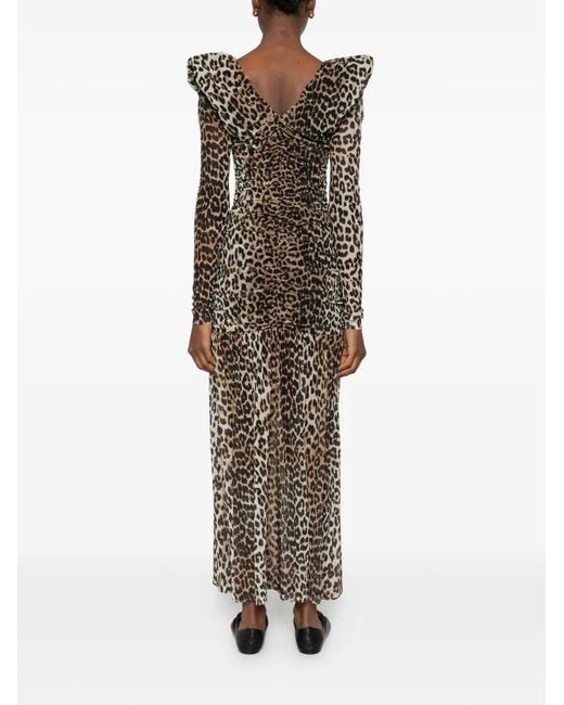 Ganni Brown Leopard-Print Maxi Dress