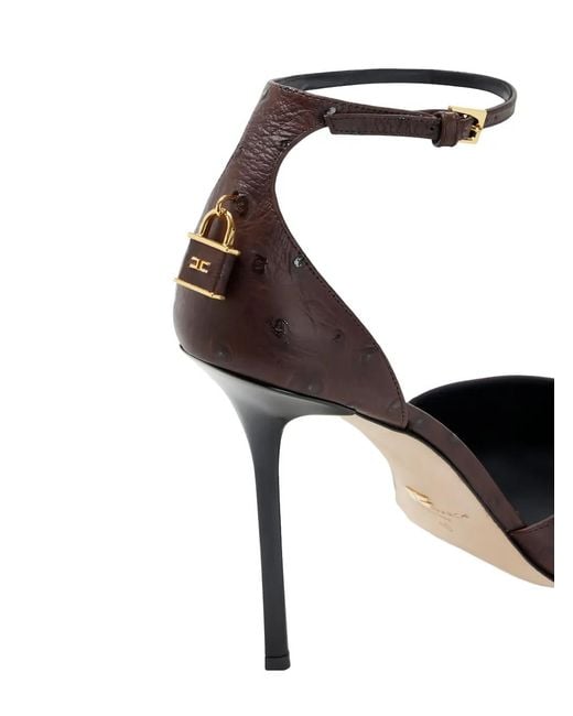 Elisabetta Franchi White Ostrich Texture Jewelled Pumps