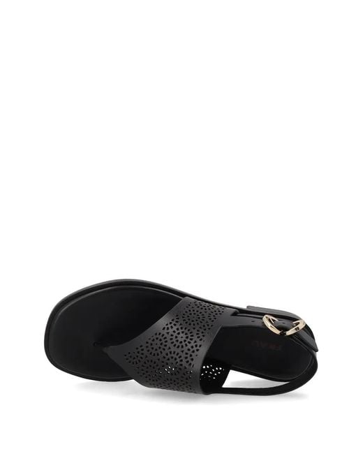 Frau Black Perforated Leather Sandals