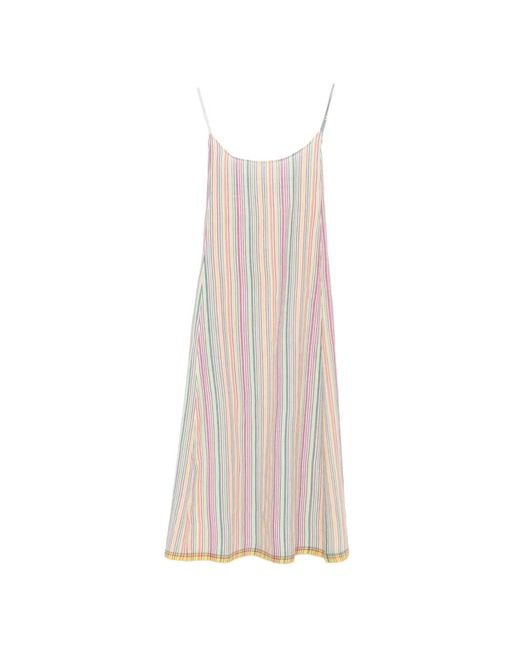 Injiri White Vertical-Stripe Sleeveless Midi Dress