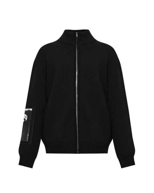 Balenciaga Black Logo-Patch Ribbed-Knit Cardigan for men
