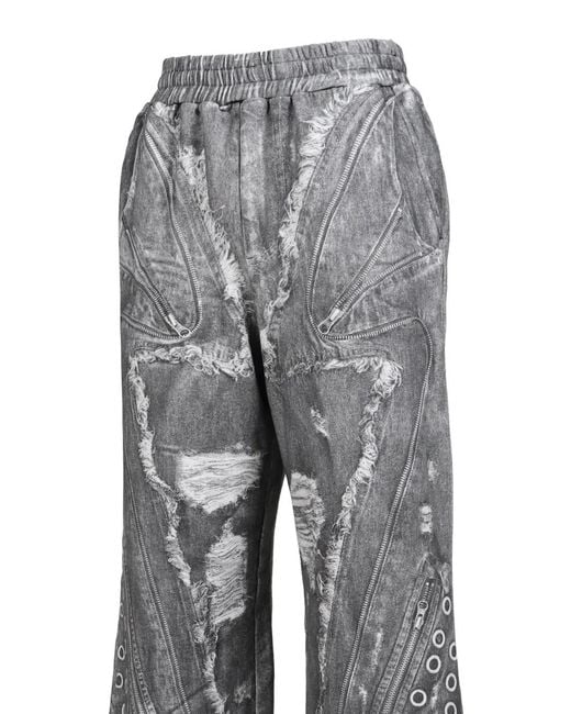 VIVAMUS Gray Denim-Print Track Pants