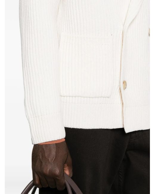 Gran Sasso White Double-Breasted Ribbed-Knit Cardigan for men