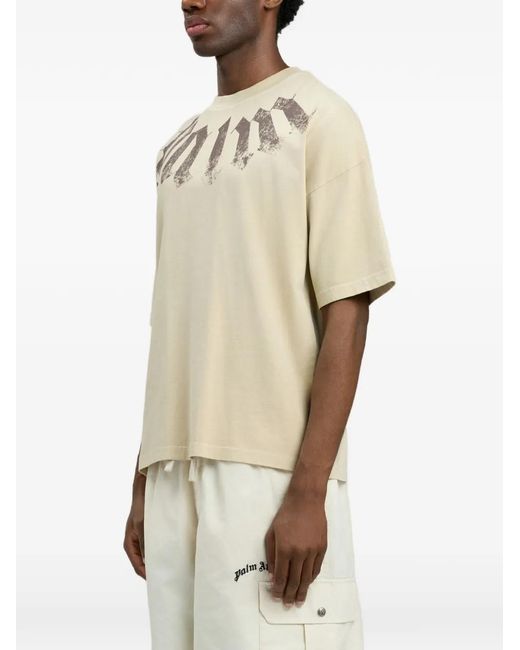 Palm Angels White Big Neck Logo T-Shirt for men