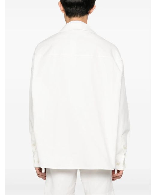 Valentino Garavani White Rubberized-Logo Canvas Shirt Jacket for men