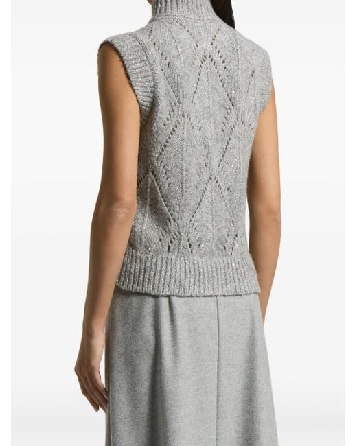 Peserico Gray Zip-Front Sleeveless Cardigan