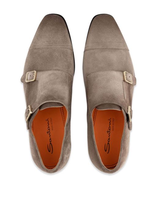 Santoni Brown Suede Monk Shoes for men