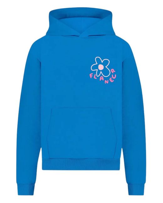flâneur Blue Flower-Print Cotton Hoodie for men