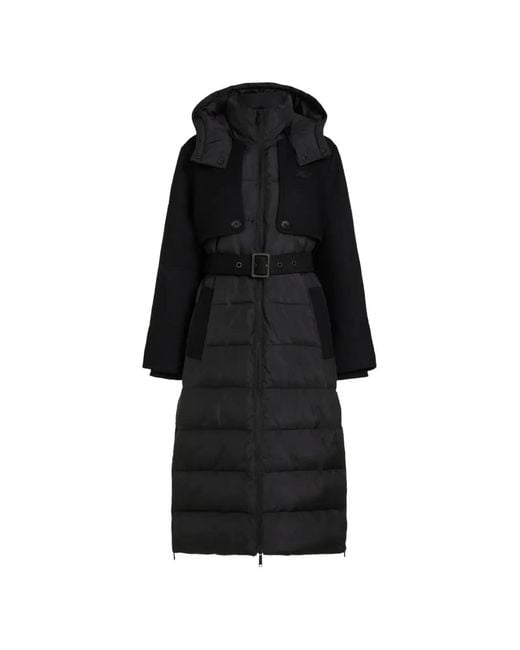 Karl Lagerfeld Black Belted Long Puffer Jacket