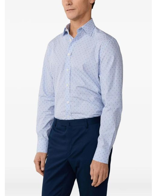 Hackett Blue Diamond-Embroidered Striped Shirt for men