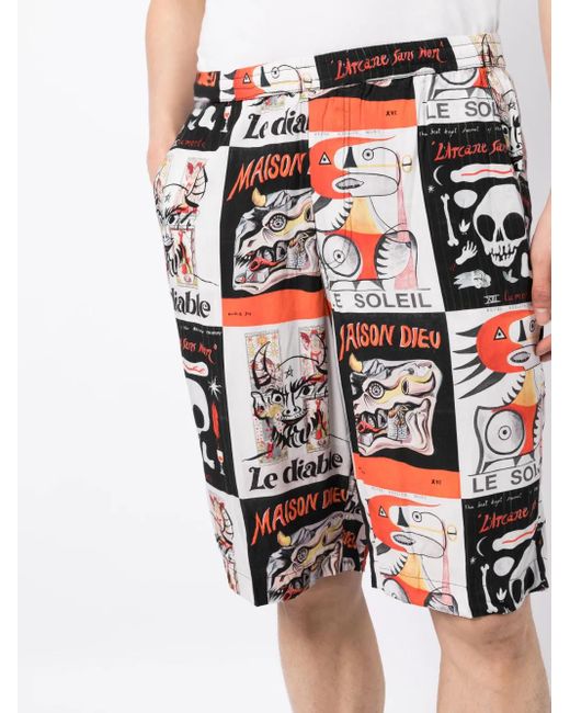 Endless Joy Red Graphic-Print Bermuda Shorts for men