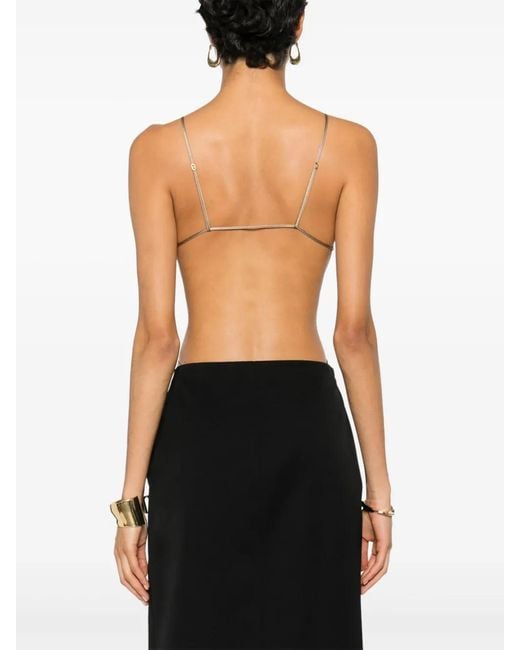Saint Laurent Natural Backless Georgette Bodysuit