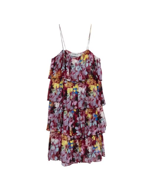 Iceberg White Ruffled Floral-Print Mini Dress