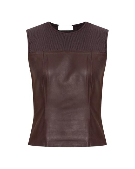 Samsøe & Samsøe Brown Sapia Ribbed-Detail Lambskin Top